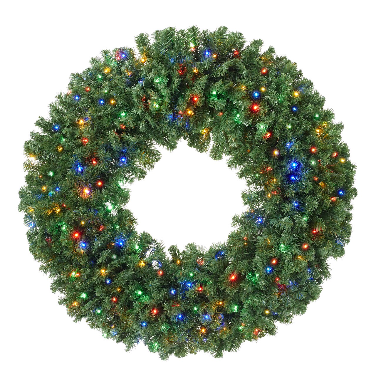 Casafield Pre-Lit Artificial Christmas Wreath for Front Door, Window or Mantel, Green Fir with Multicolor Lights Indoor/Outdoor Holiday Decor, 48 Inches